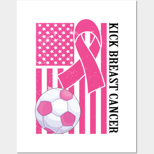 Kick Breast Cancer Awareness Soccer Pink Ribbon Posters and Art